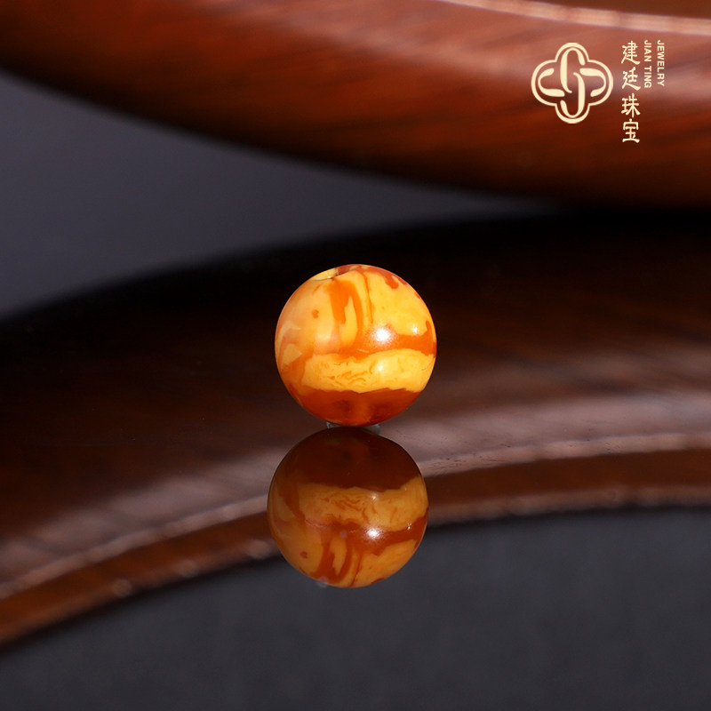 俄料老蜜蜡散珠9.4mm隔珠 云端鸡油黄满蜡妖花古董蜜蜡配珠单珠