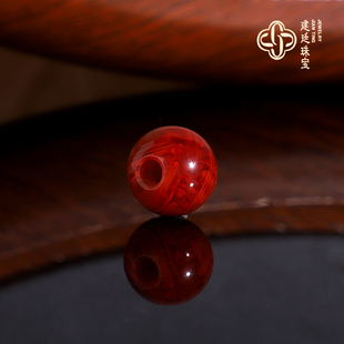 天然南红散珠火焰纹 10mm 大孔珠 川料单珠南红玛瑙配珠 精修孔道