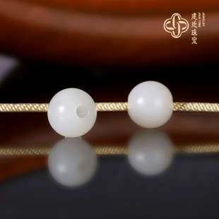 建廷新疆和田白玉散珠 大孔珠 精修孔道 单珠 哑光羊脂白玉配珠