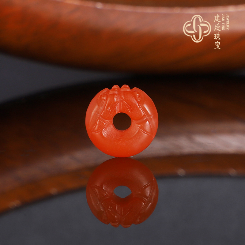 建廷天然保山南红双龙扣 双龙圈精工雕刻 柿子红满肉配珠隔珠散珠