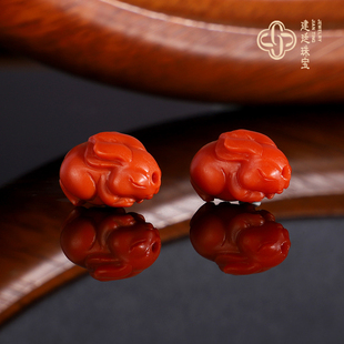 建廷天然瓦西南红散珠 前兔似锦 兔子 川料柿子红满肉配饰配珠