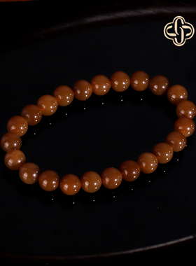 建廷新疆且末糖和田玉手串8mm 羊脂玉麦芽糖红糖手串单圈珠串