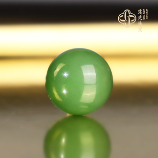 建廷俄料高货碧玉散珠12mm果绿色单珠天然和田玉羊脂玉多宝配珠