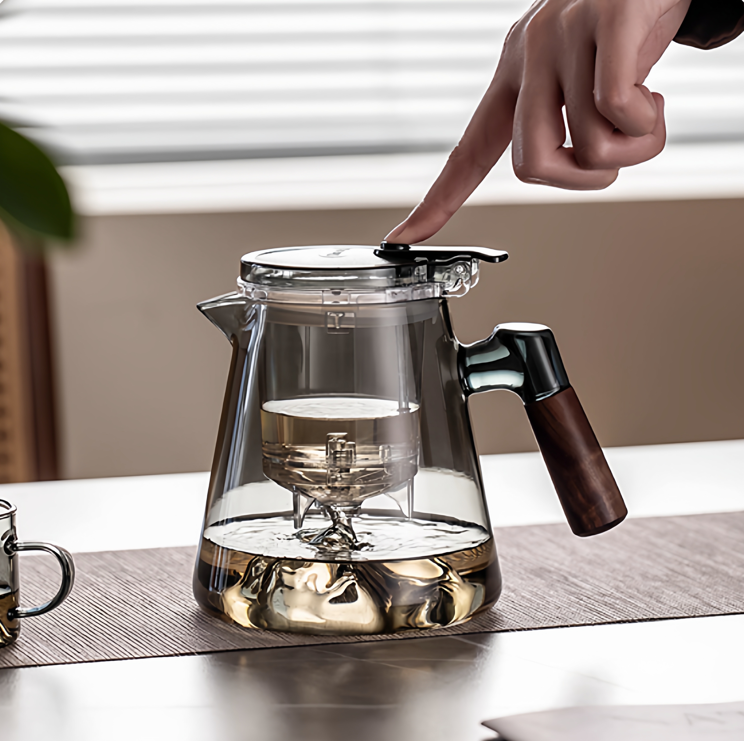 飘逸杯胡桃木把泡茶壶茶水分离玻璃耐热过滤冲茶神器功夫茶具套装
