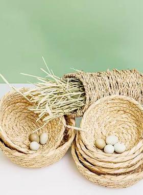 芦丁鸡窝草窝繁殖箱造景房子小鹌鹑卢丁鸡下蛋全套鸟巢草编