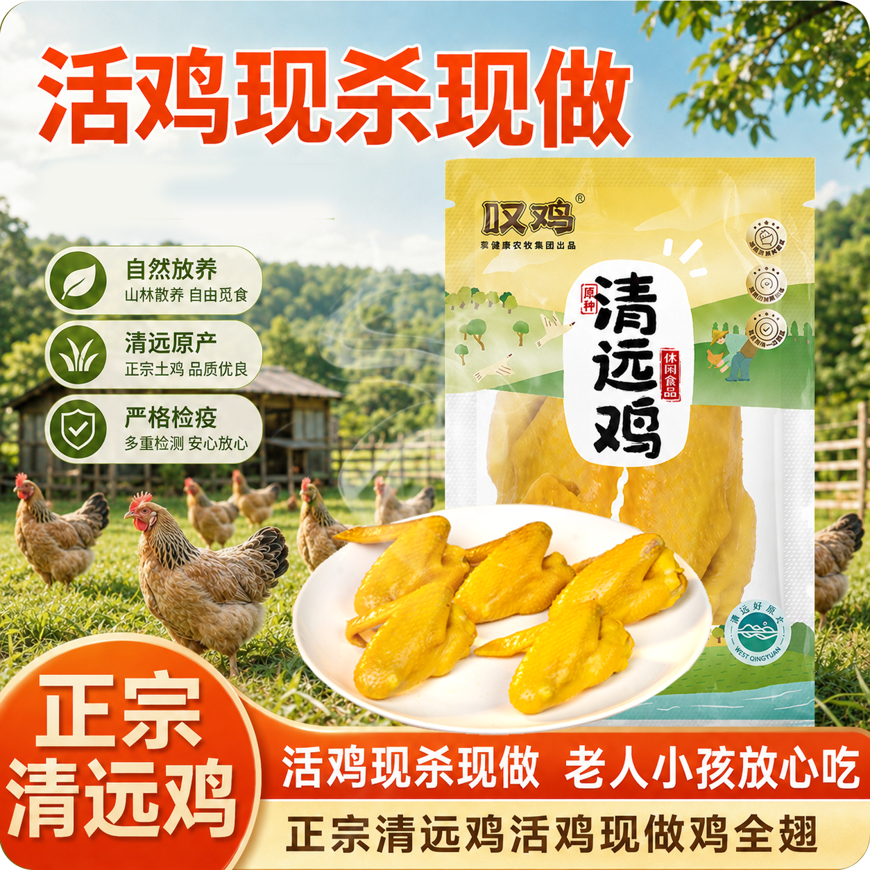 叹鸡盐焗鸡翅正宗广东清远鸡全翅真空包装鸡肉空气炸锅半成品食品