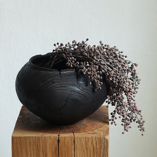 侘寂风底座雕塑造台装饰摆件方形香樟木日式民宿碳化X木墩家用实