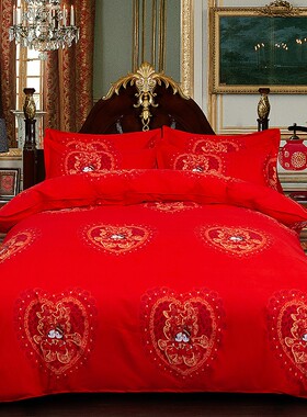 加厚纯棉大红色婚庆纯棉被套单件全棉被罩单人1.5米Q床双人200*23