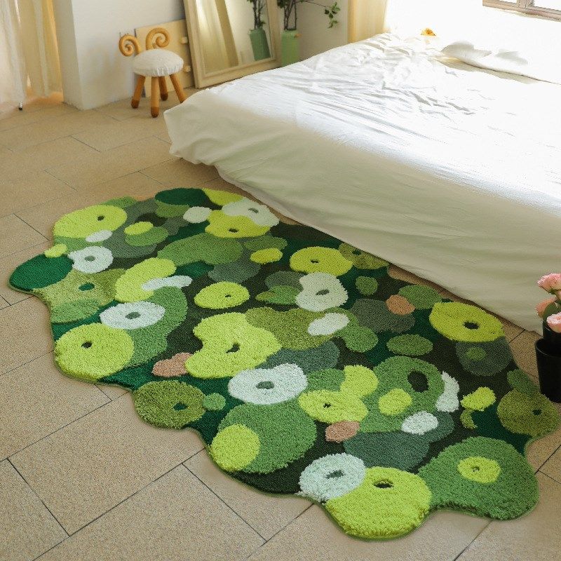 苔藓地毯客厅卧室ins欧式森林地毯簇绒异型绿Q色地毯床边毯地毯垫
