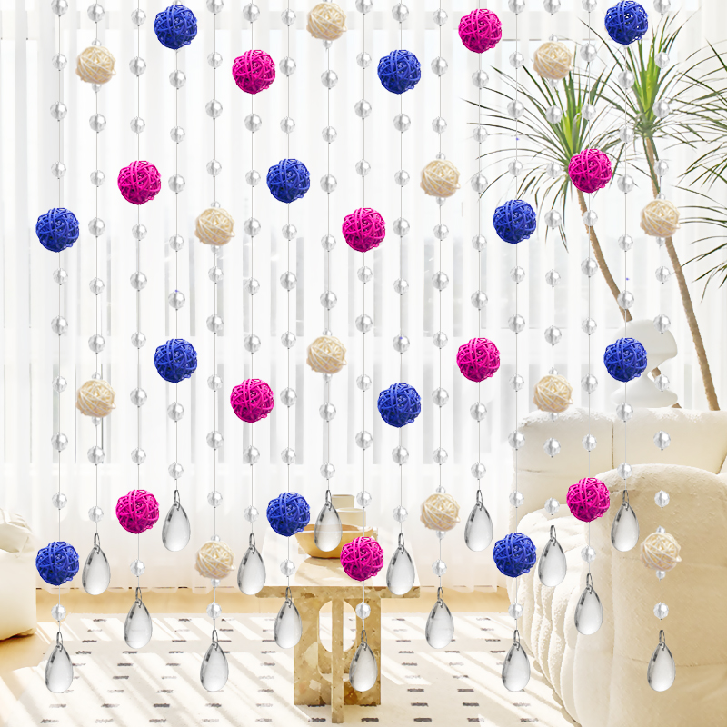 新款藤球水晶珠帘挂帘客厅隔断帘帘子卧室门帘玄T关装饰免打孔珠