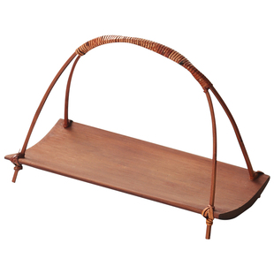 竹制茶点盘两用茶巾托 毛巾架座零食碟子收K纳小提篮 功夫茶具配