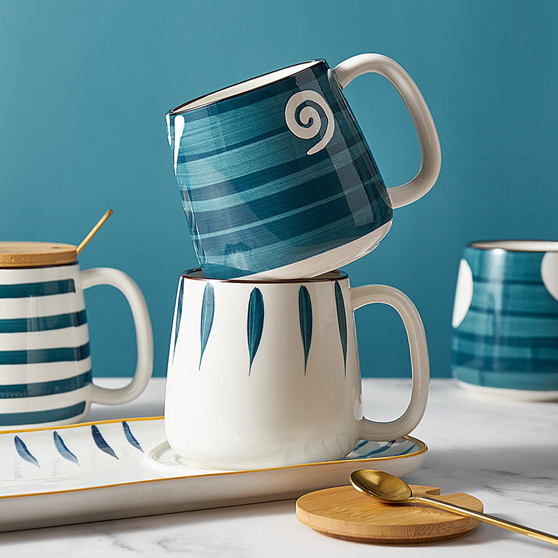 家用马克杯套装大容量茶杯架托盘客D厅陶瓷喝水杯子组合办公室待