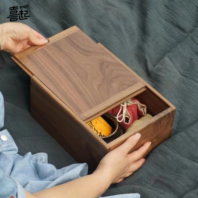 黑胡桃实木茶叶茶具收纳盒 桌面杂物药I品整理储物盒手提带盖茶盒,收纳整理,茶具收纳盒,淘宝优惠券,粉丝福利购,淘宝优惠卷