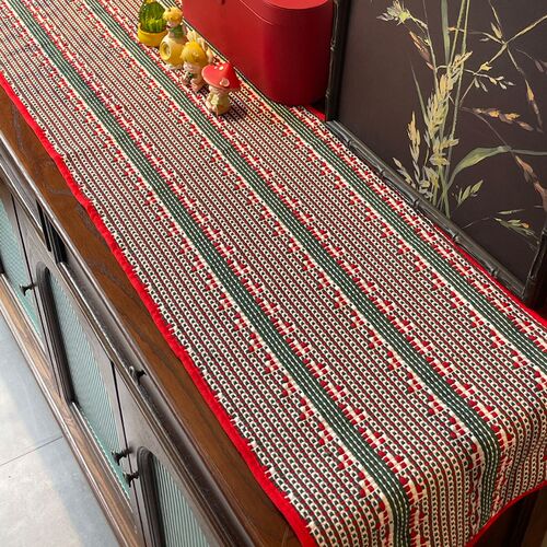 棉线编织美式桌旗高级感餐桌电视柜五斗柜长条盖S布红色氛围感桌