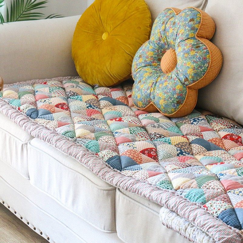 新品外贸纯e棉手工拼布加厚沙发垫四季防滑实木沙发垫子飘窗垫椅