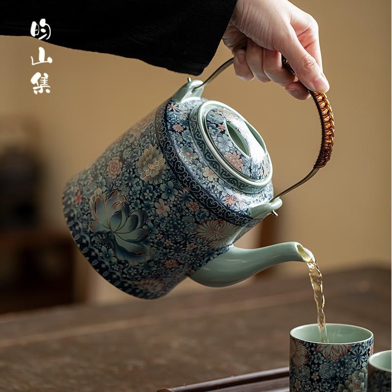 家用汝窑提梁壶茶壶中式复古陶瓷功夫H茶具大容量老式泡茶壶带过