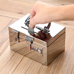 保险箱家用小型家用钱箱不锈钢现C金保管箱密码机械锁投币手提夹