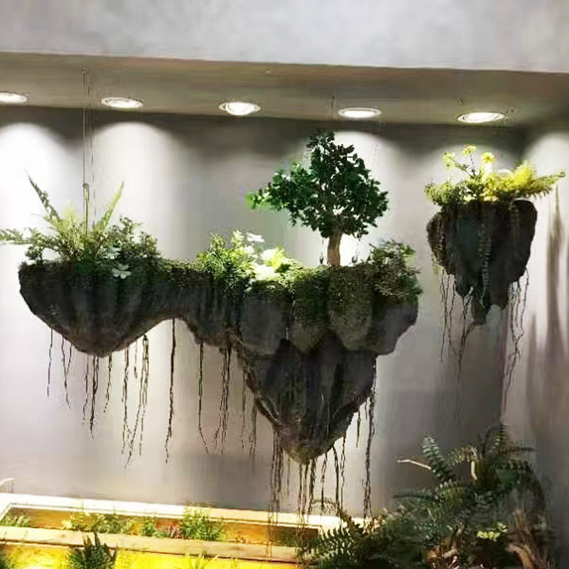 室内仿真悬浮绿植景观商场酒店悬挂植物橱窗造景悬X浮石吊顶装饰