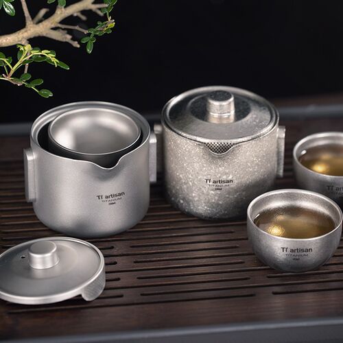 钛工匠纯钛d旅行茶具套装户外露营快客杯高档双层泡茶器便携钛茶