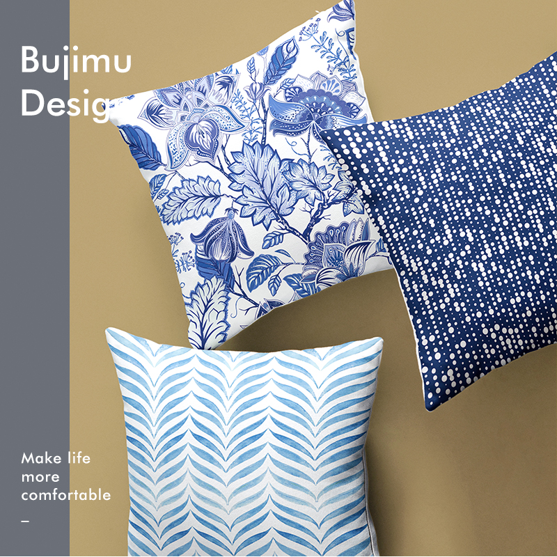 法式美式中c式复古抱枕夏季蓝色几何靠垫民族风扎染印花民宿靠背