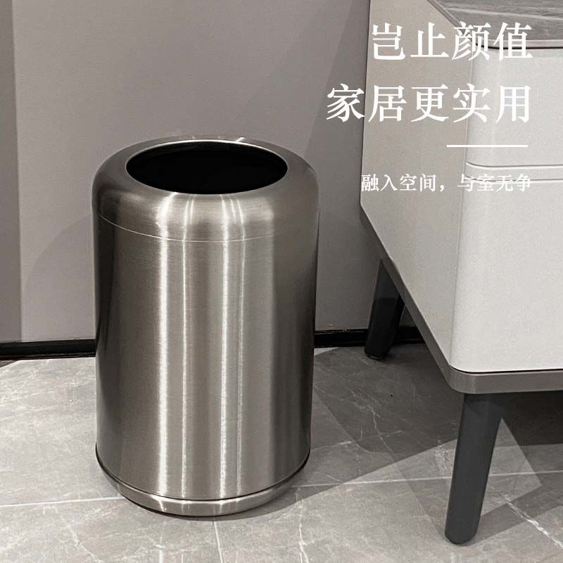 新款中式垃圾桶无盖家用2023双层加厚金属客厅卧室V化妆室厕所小