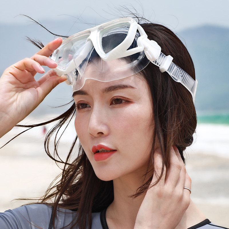 潜水镜大框浮潜镜近视泳镜护鼻一体D男女儿童游泳眼镜高清透明面