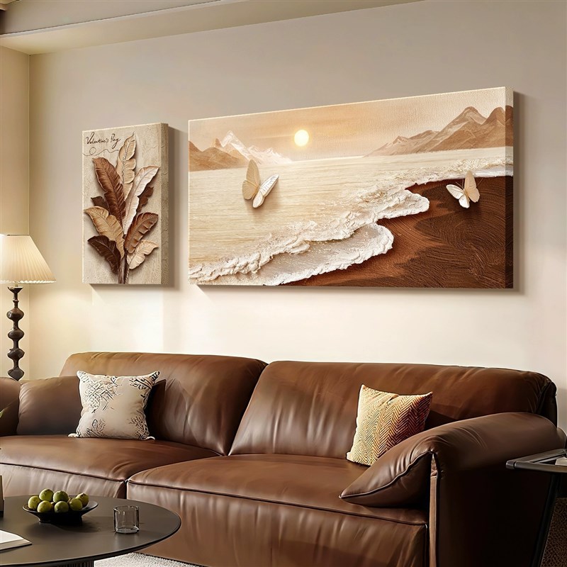 家大业大中古风客厅装饰画美拉德覆古海景M沙发背景墙挂画双联壁