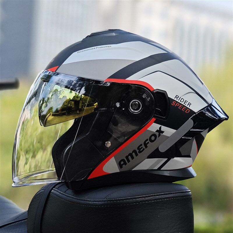 3C认证摩托车头盔男女机车双镜片四分之三头盔电动踏板车四季通用