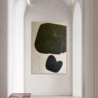 诧寂赤贫风客厅巨幅沙发落地挂画高级感绿色抽象玄关过道墙装饰画