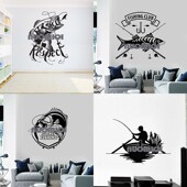 112款 钓鱼FISHING渔具店装 饰玻璃贴纸海钓墙贴画路亚镂空雕刻防水