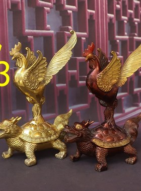 纯黄铜孙悟空美猴王占q鳌头站龙龟摆件公鸡站龙龟龙鱼占鳌头工艺