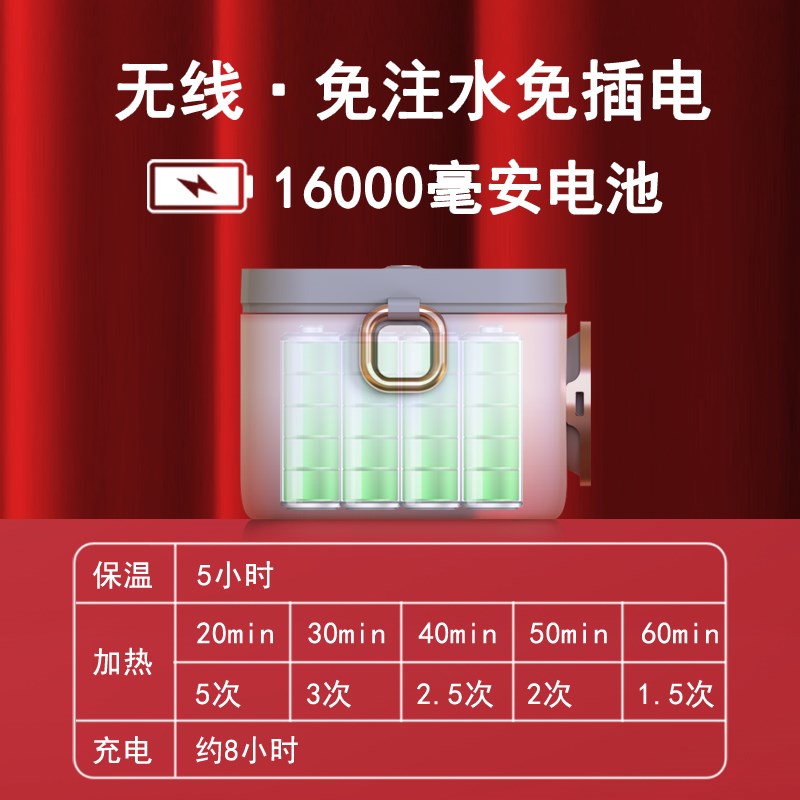 USB充电式自加热保温q饭盒无线不用插电免注水学生专用电热便当盒