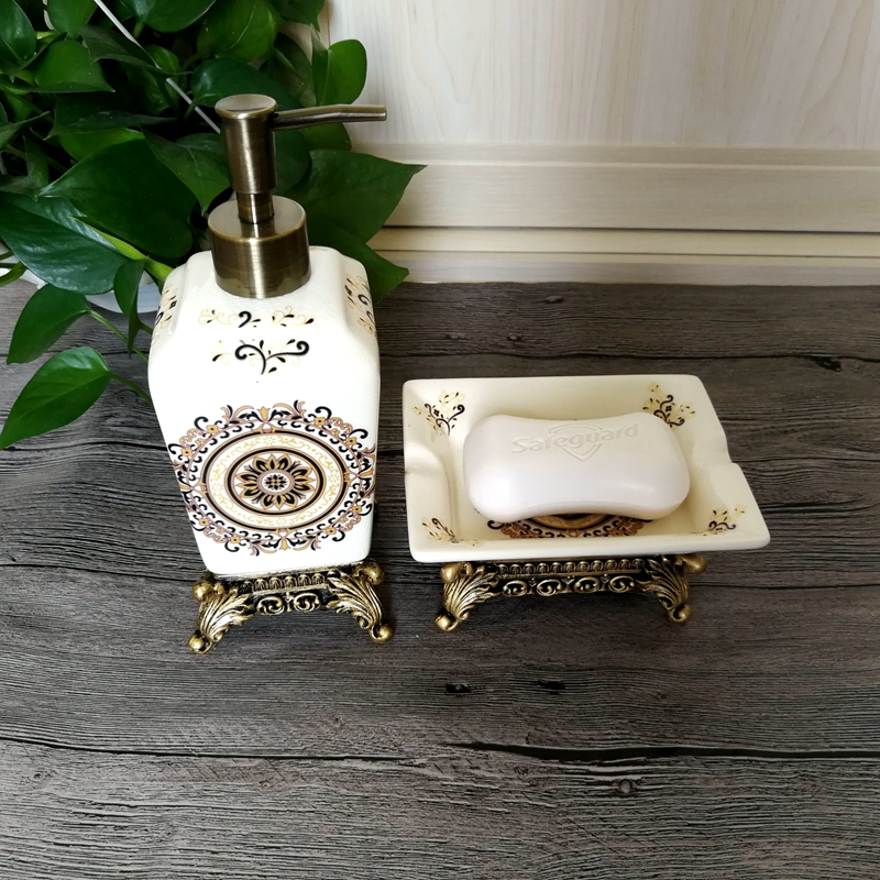 欧式冰裂纹陶瓷皂液器肥皂盒两z件套 卫生间乳液瓶洗手液瓶香皂盒