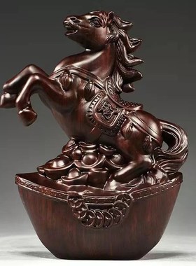 花梨木实木雕马摆件n中式马到成功工艺品办公室桌装饰家居酒柜摆