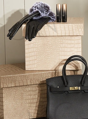 moon慕空间样板房衣柜收纳箱衣帽间收纳盒格纹整理箱道具软装摆件