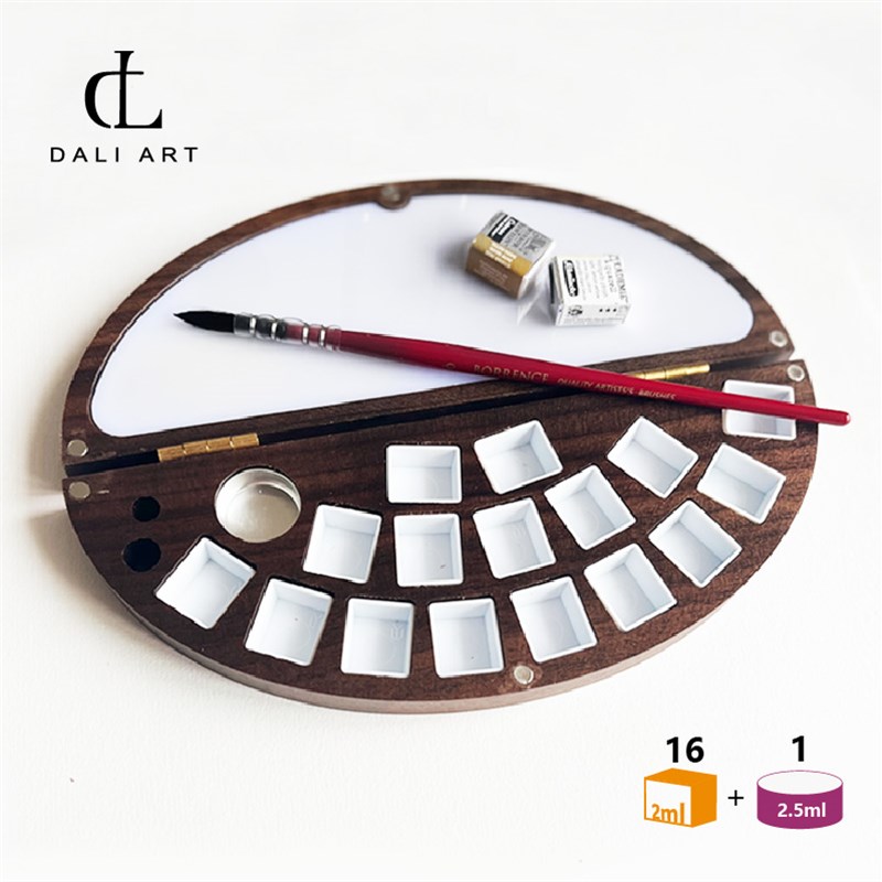 木质水彩颜料盒24色2毫升便携保湿 固体水彩盒分S黑胡桃加厚不变
