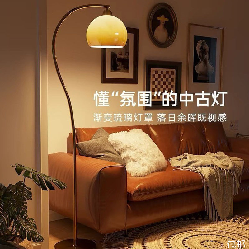 中古氛围蘑菇落地灯高级感钓鱼灯客厅沙发边氛围灯卧室床头装饰灯