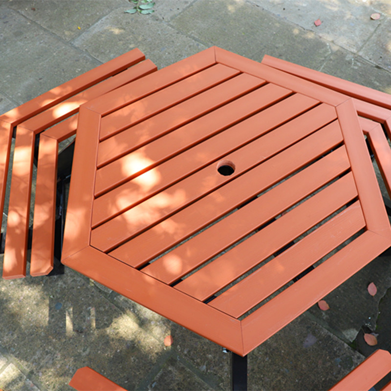 户外桌椅休闲圆桌六边形实木塑木桌子公园棋牌桌组合景.区室外座