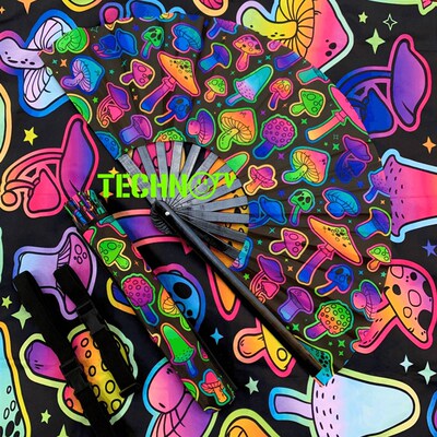 iedm爱电音蹦迪扇TECHNO反光扇夜店镭射UV折扇电音节RAVE装备扇子