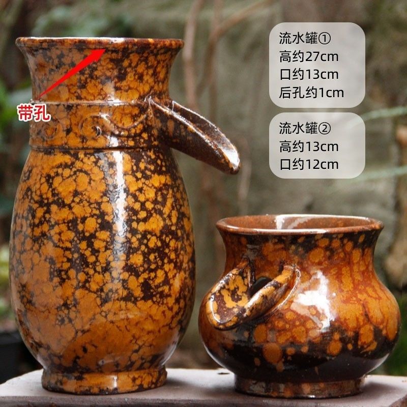 中式复古流水罐古法养鱼流水陶瓷循环养鱼增氧陶瓷加湿器陶瓷瀑布