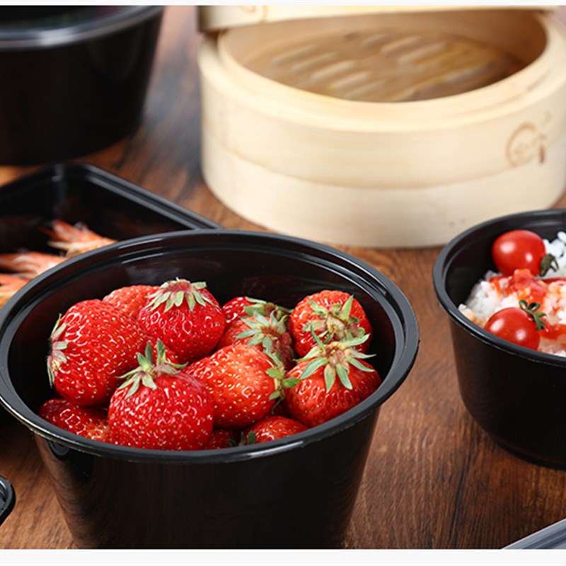 圆形1000ml加厚一次性餐v盒外卖打包盒黑色快餐便当盒加厚汤碗饭