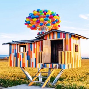 户外景区网红打卡气球飞屋拍照区道具装置摆件环游记景区造景景观