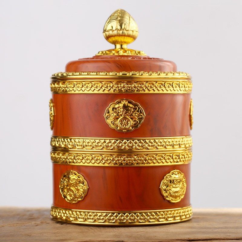 藏式家用八吉祥双层糍粑盒酥油盒藏族糖果水果吉祥盒带不锈钢内胆,家居饰品,装饰摆件,淘宝优惠券,粉丝福利购,淘宝优惠卷