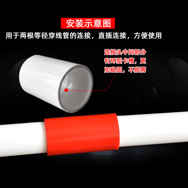 pvc穿线管直接16 20 25 32 40 接头 直通O 加长加厚 国标 线管配
