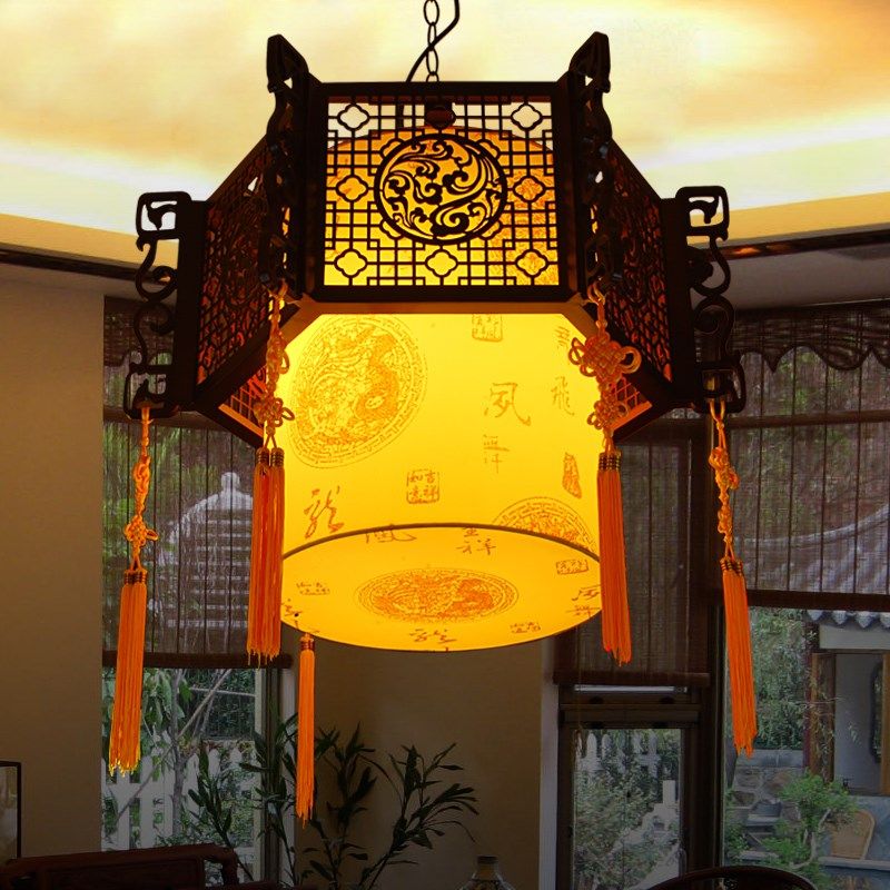 新中式古典木艺灯笼灯宫庭文化装饰灯具酒店餐厅茶楼会所羊皮吊灯,家装灯饰光源,客厅吊灯,淘宝优惠券,粉丝福利购,淘宝优惠卷