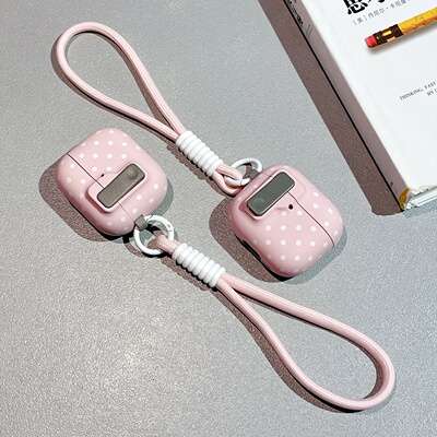 韩风简约粉色波点自动弹盖锁扣开关适用苹果airpods pro3蓝牙耳机保护套airpods4代磁吸airpodspro2耳机壳新
