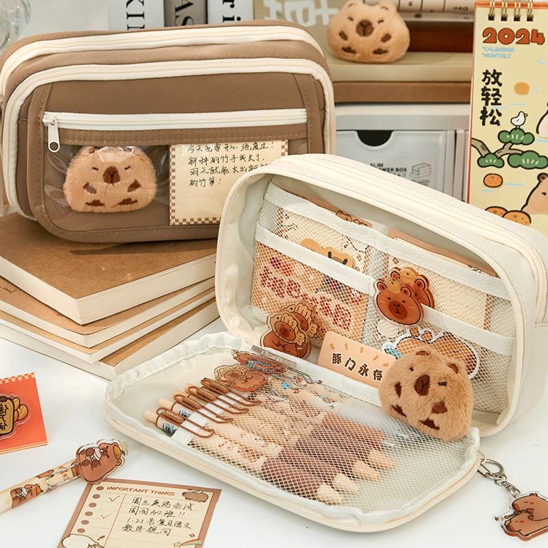 STILLWAWOO CAPYBARA CAPYBARA 연필 가방 대용량 통증 가방 높은 외관 다기능 편지지 상자 연필 케이스