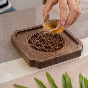 速发台胡桃木茶盘茶黑家用大号干泡台简约实木托盘长方形茶具茶杯