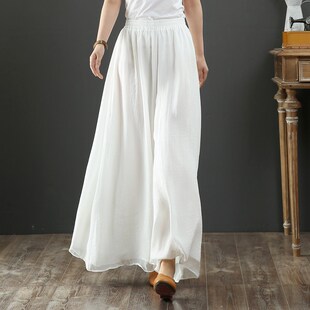 速发白色棉麻大子文艺裤码仙仙亚裤麻阔腿裤高腰垂感直筒裙裤夏