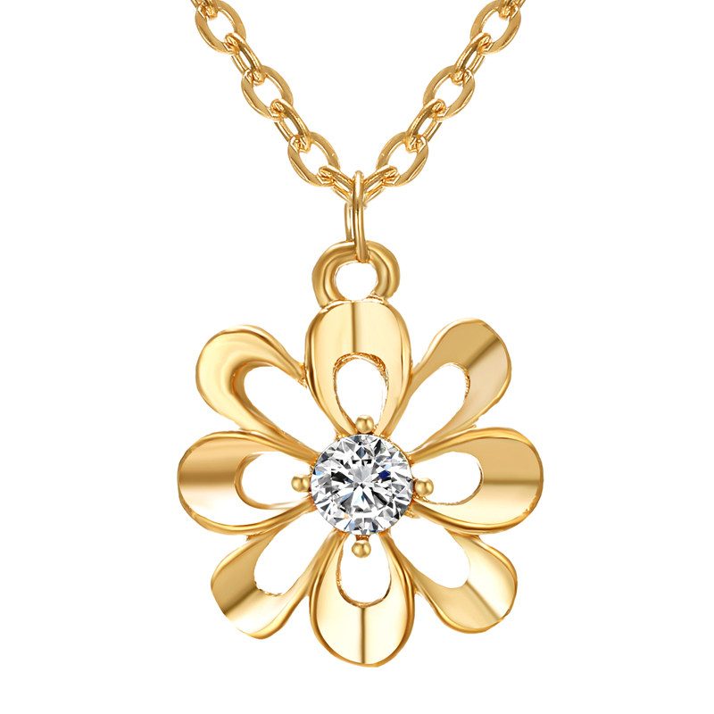 3PCS Elegant Women Jewelry Set Gold Color Flower Pendant Nec